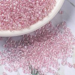 MIYUKI Round Rocailles Beads, Japanese Seed Beads, (RR3639) Fancy Lined Soft Pink, 8/0, 3mm, Hole: 1mm, about 422~455pcs/10g