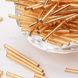 Perline di tromba in vetro, oro, circa 3 mm di larghezza, 31~34 mm di lunghezza, Foro: 0.4 mm, su 1400pcs / uno libra