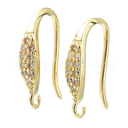 Brass Micro Pave Clear Cubic Zirconia Earring Hooks, Ear Wire, Cadmium Free & Lead Free, Real 24K Gold Plated, 15.5x3.5x10mm, Hole: 1.4mm, 18 Gauge, Pin: 1mm