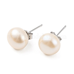 Boucles d'oreilles à perles rondes en perles naturelles, avec de véritables accessoires en argent sterling plaqué platine 925, amande blanchie, 17x8~9mm