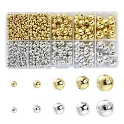 Perles en plastique ABS, perles galvanisées écologiques, ronde, couleur mixte, 3~10mm, Trou: 1.4~2.3mm, 1403 pcs / boîte