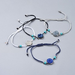 Bracelets de perles tressées en fil de nylon ajustable, avec des liens de résine druzy, perles de rocaille en verre et accessoires en 304 acier inoxydable, couleur mixte, 1-1/8 pouce ~ 3 pouces (3.1~7.5 cm)