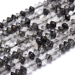 Natur schwarz Rutilquarz Perlen Stränge, facettiert, Doppelkegel, 2.5~3x1.5~2 mm, Bohrung: 0.5 mm, ca. 250 Stk. / Strang, 14.96 Zoll (38 cm)