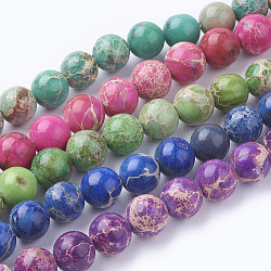 Natural Sea Sediment Jasper Beads Strands, Imperial Jasper, Dyed, Round, Mixed Color, 8mm, Hole: 1mm, about 50pcs/strand, 15.7 inch