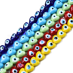 Handmade Evil Eye Lampwork Beads Strands, Heart, Mixed Color, 12~12.5x12~13x7.5mm, Hole: 1.2mm, about 33pcs/strand, 14.76 inch(37.5cm)