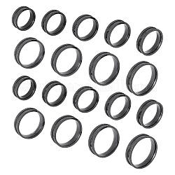 Unicraftale 18 Stück 9 Größe 201 Edelstahl-Fingerring mit Rillen für Männer und Frauen, Elektrophorese schwarz, Innendurchmesser: 16~22.2 mm, breit: 6 mm, 2pcs / Größe