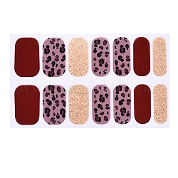 Esmalte de uñas de envoltura completa con estampado de leopardo floral de frutas pegatinas, tiras autoadhesivas de calcomanías para uñas con polvo de brillo, con archivos de búfer de manicura gratuitos, medio de la orquídea, 25x8.5~15mm, 14pcs / hoja