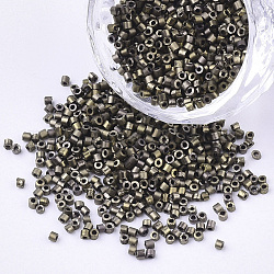 Galvanoplastie perles cylindriques en verre, Perles de rocaille, mat, couleurs métalliques, trou rond, verge d'or noir, 1.5~2x1~2mm, Trou: 0.8mm, environ 8000 pcs / sachet , environ 85~95 g /sachet 