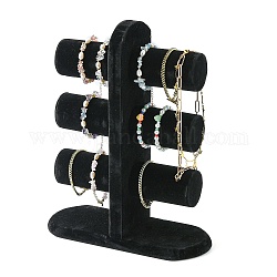 Wooden Velours T-Bar Bracelet/Bangle Display Stands, 3-Tier, Black, 31x25.5x10cm
