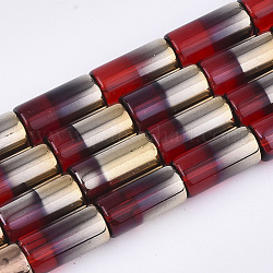 Fili di perline di vetro mezzo placcato, colonna, rosso, 19.5~20x10mm, Foro: 1.4 mm, circa 15~17pcs/filo, 13.39 pollice (34 cm)