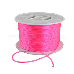 Круглый нейлоновая нить, гремучий атласный шнур, для китайского материалы узлов, ярко-розовый, 1 мм, 100 ярдов / рулон