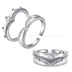 Set di anelli per polsini abbinati con corona di zirconi cubici chiari, Coppia di anelli aperti impilabili in ottone con zirconi cubici per gli amanti del matrimonio di fidanzamento, platino, misura degli stati uniti 5 1/4 (15.9mm)
