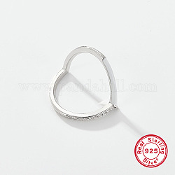 Cuore in platino rodiato e 925 anello in argento sterling con micro pavé di zirconi cubici, con smalto, bianco, diametro interno: 17mm