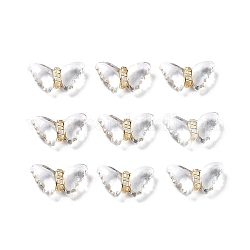 Perles acryliques transparentes, métal doré enlaça, papillon, clair, 9.5x16.5x5mm, Trou: 1.5mm, environ 1260 pcs/500 g