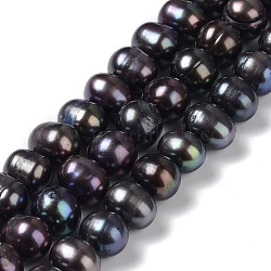 Natürliche perlgefärbte Perlenstränge, Runde, Schwarz, 8.5~9.5 mm, Bohrung: 0.5 mm, ca. 50 Stk. / Strang, 15.75'' (40 cm)