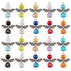 Colgantes de ángel acrílico, con perlas de imitación y fornituras de aleación, color mezclado, 25~26x21.5x8mm, agujero: 1.6~2 mm, 10cs/bolsa