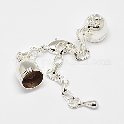 Iron Chain Extender with Brass Lobster Claw Clasps and Column Cord Ends, Nickel Free, Silver Color Plated, 85mm, Hole: 8mm