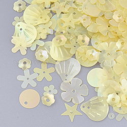 Ornament Zubehör, PVC-Kunststoff paillette / Pailletten Perlen, matt, Mischformen, Champagnergelb, 3~13.5x3~13.5x0.2 mm, Bohrung: 0.9~1.5 mm