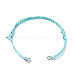Adjustable Eco-Friendly Korean Waxed Polyester Cord Bracelet Making, with 304 Stainless Steel Open Jump Rings, Fit for Connector Charms, Cyan, 5-1/8~9-1/4 inch(132~235mm), Hole: 3mm