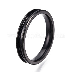 304 Stainless Steel Grooved Finger Ring Settings, Ring Core Blank, for Inlay Ring Jewelry Making, Electrophoresis Black, Inner Diameter: 20mm
