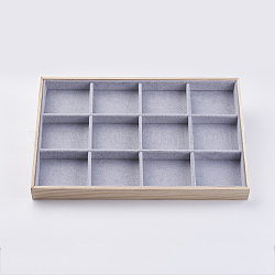 Présentoirs d'ornement en bois cuboïde, recouvert de velours, 12 compartiments, gris clair, 35x24 x3.1 cm