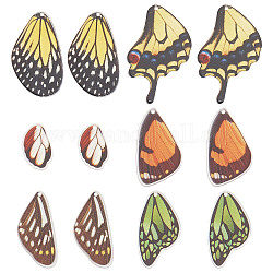 Sunclue 24шт 6 стильные полупрозрачные акриловые подвески с принтом, крыло бабочки, разноцветные, 21.5~46x13.5~23.5x2 мм, отверстие : 1.5~1.6 мм, 4шт / стиль