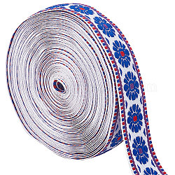 Gorgecraft 10m cintas poliéster bordado estilo étnico, cinta de jacquard, Accesorios de la ropa, patrón de flores, azul medio, 1 pulgada (25 mm)