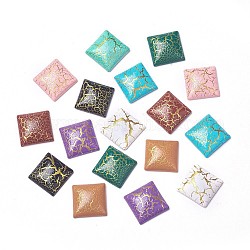Resin Cabochons, Crackle Style, Square, Mixed Color, 12x12x3.5mm