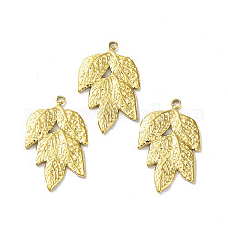 304 Stainless Steel Pendants, Leaf Charm, Golden, 25x15x1.5mm, Hole: 1.4mm