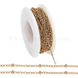 CREATCABIN 1 Roll 11 Yards Satellite Chain Bulk Cable Link Chains 18K Gold Plated Stainless Steel Chains with Beads Spool for Jewelry Making DIY Bracelet Necklace Anklet Crafts Supplies