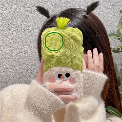 Warm Plush Mobile Phone Case for Women Girls, Cartoon Winter Camera Mirror Holder Protective Covers Fit for iPhone13, Yellow Green, 14.67x7.15x0.765cm