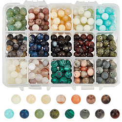 Nbeads 375 Stück 15 Stile natürliche Edelsteinperlen, 8 mm gemischte Stein-Abstandsperlen, natürliche runde lose Perlen, Engry-Kristalle, Edelsteinperlen für DIY-Armbänder, Halsketten, Schmuckherstellung