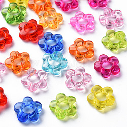 Transparent Acrylic Bead Frames, Flower, Mixed Color, 13x13x4mm, Hole: 2.5mm, Inner Measure: 5mm
