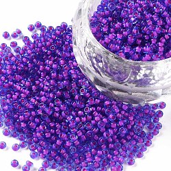 12/0 grade a perles de rocaille en verre rondes, les couleurs de l'intérieur transparentes, bleu violet, 2x1.5mm, Trou: 0.7mm, environ 5388 pcs/50 g