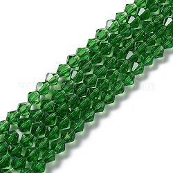 Имитация # 5301 Bicone бисер, 6мм граненые стеклянные бусины двойной конус нити, зеленый лайм, 6x6 мм, отверстие : 1.2 мм, около 47~48 шт / нитка, 10.24 дюйм ~ 10.43 дюйма (26~26.5 см)