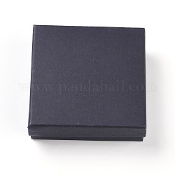 クラフト綿入り厚紙紙ジュエリーセットボックス  ジュエリーとギフト用  正方形  ブラック  9.1x9.1x3cm