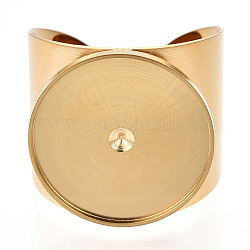 304 anillo de dedo de puño abierto de acero inoxidable engastes de cabujón, plano y redondo, dorado, diámetro interior: 17 mm, Bandeja: 17 mm
