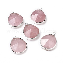 Природного розового кварца подвески, с латунной фурнитурой , граненые, капля, серебряные, 31~35x20~25x7~9 мм, отверстие : 2.5 мм