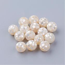 Natural White Shell Beads, Mother of Pearl Shell Beads, Round, Seashell Color, 14mm, Hole: 1mm