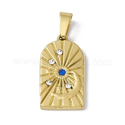 Vacuum Plating 304 Stainless Steel Pendants, with Rhinestone, Arch with Sun & Moon, Golden, 19x11x2mm, Hole: 5.5x2.5mm