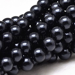 Round Shell Pearl Bead Strands, Polished, Black, 10mm, Hole: 1mm, about 40~42pcs/strand, 15.7 inch