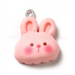 Opaque Resin Pendants, Animal Charm, with Platinum Tone Iron Loops, Pink, Rabbit, 26x20x8mm, Hole: 2.2mm