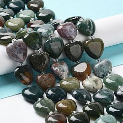Naturels indiens perles agate de pierre brins, avec des perles de rocaille, cœur, 14~15x15x6~6.5mm, Trou: 1.4mm, Environ 23~24 pcs/chapelet, 14.57'' (37 cm)