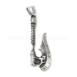 304 Stainless Steel Manual Polishing Pendants, Axe Charms, Antique Silver, 46x17x4mm, Hole: 4x8mm