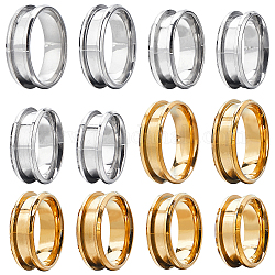 Sunnyclue 12 pz 12 stili 304 impostazioni dell'anello scanalato in acciaio inossidabile, anello del nucleo vuoto, per la realizzazione di gioielli con anello di intarsio, oro & colore acciaio inossidabile, misura degli stati uniti 6 1/2~13 (16.9~22.2mm), 1pc / style