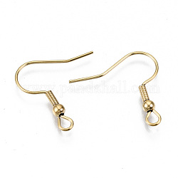 304 Stainless Steel Earring Hooks, Ear Wire, with Horizontal Loop, Cadmium Free & Nickel Free & Lead Free, Real 18K Gold Plated, 20~22x22mm, Hole: 2mm, Pin: 0.7mm