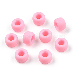 Opaque Plastic Beads, Frosted, Barrel, Pearl Pink, 9x6mm, Hole: 3.8mm, about 1900pcs/500g