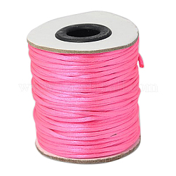 Nylon Cord, Satin Rattail Cord, for Beading Jewelry Making, Chinese Knotting, Hot Pink, 2mm, about 50yards/roll(150 feet/roll)