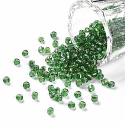 8/0 perline di vetro, foro tondo argento rivestito, tondo, verde lime, 3mm, Foro: 1 mm, circa 10000 perline / pound