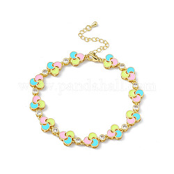 Colorful Enamel Windwill & Cubic Zirconia Link Chain Bracelet, Brass Jewelry for Women, Golden, 7-3/4 inch(19.6cm)
